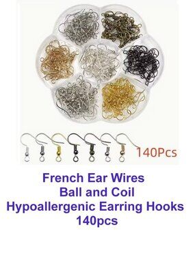 Hypoallergenic Earring Hooks, 140pcs French Ear Wires with Ball and Coil